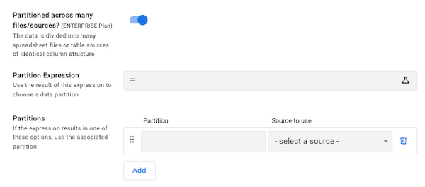 Partition using multiple spreadsheets