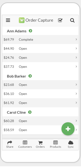 Orders view grouped by customer