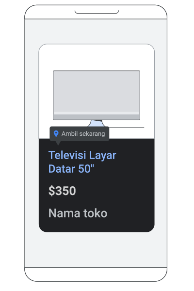 Animasi Iklan Inventaris Lokal yang menampilkan produk yang tersedia untuk diambil di toko.