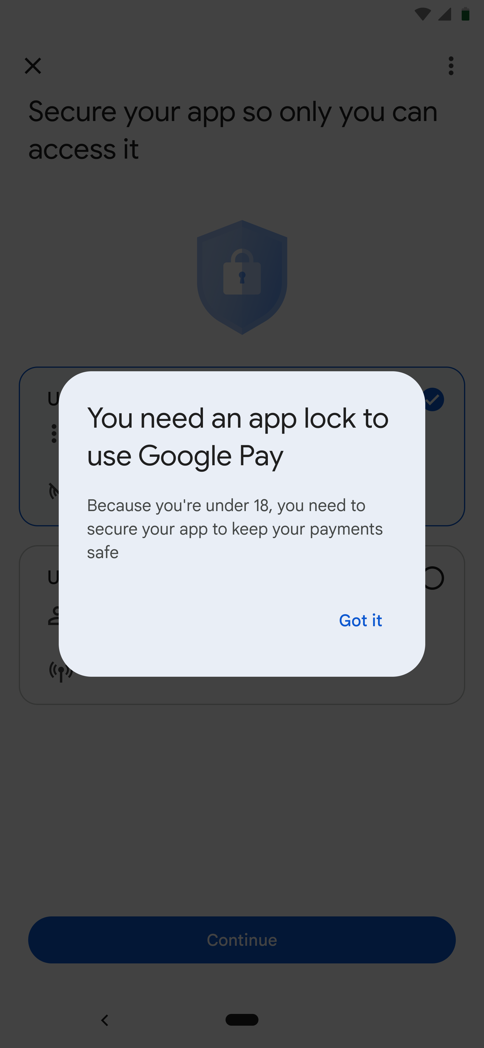 You need an app lock to use google pay