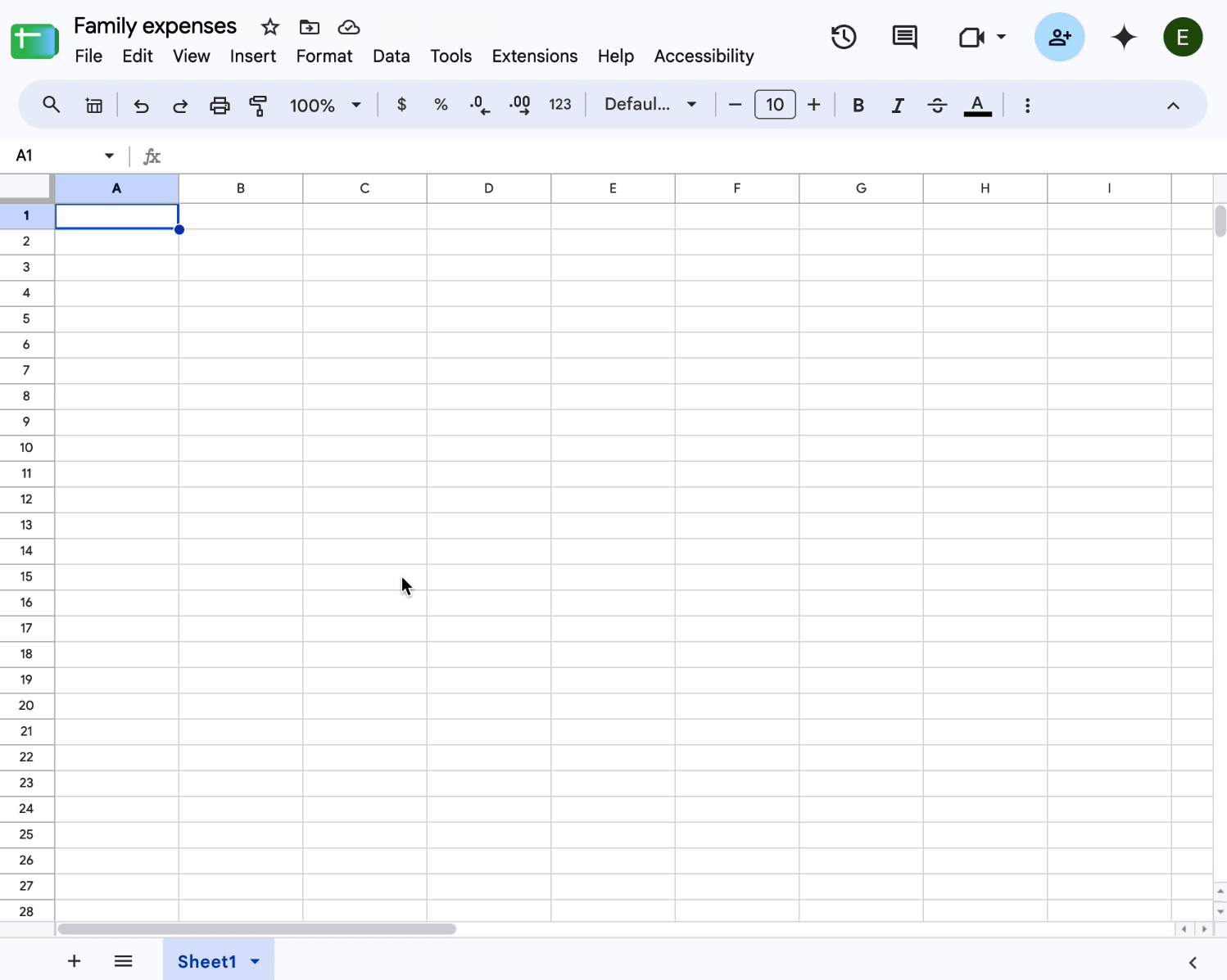 An animation that shows someone asking Gemini in Sheets to create a table to track income and expenses for their family