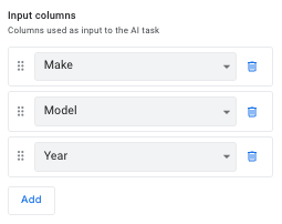 Select Make, Model, and Year in the Input columns drop-down