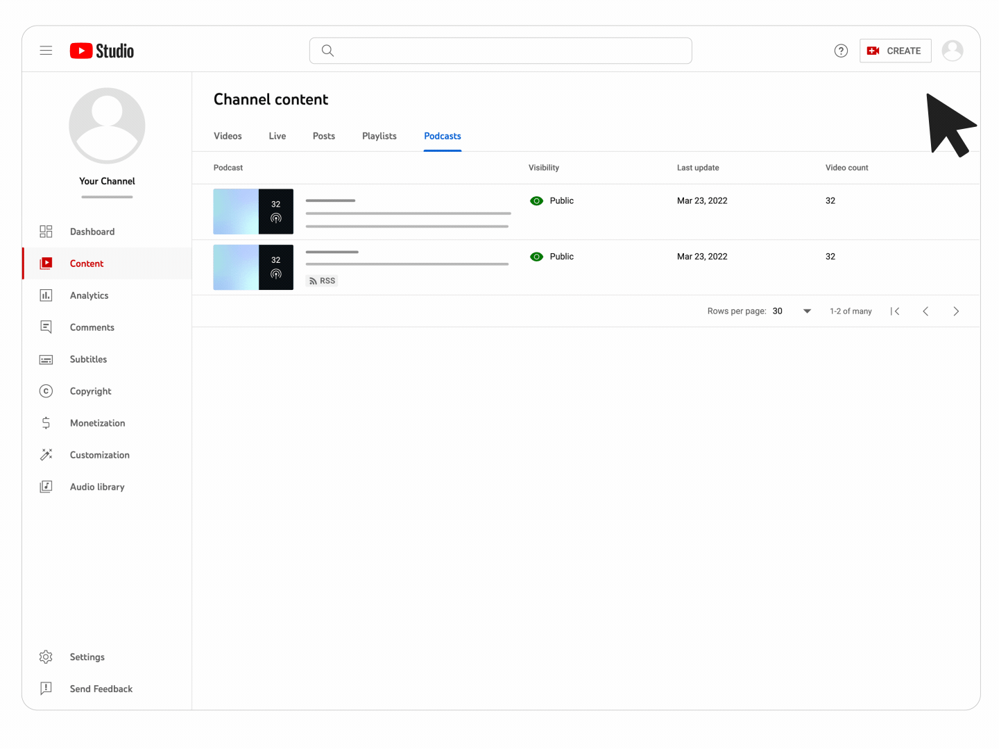 การส่งฟีด RSS บน YouTube