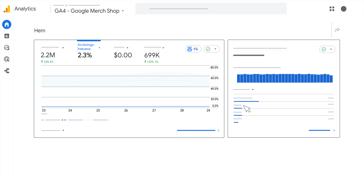 Animationen visar hur du ställer in referensgrupp för benchmarking och mätvärden i Analytics.