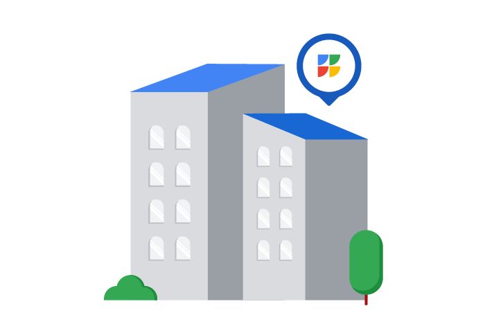 An illustration showing an apartment building or townhome with GFiber internet