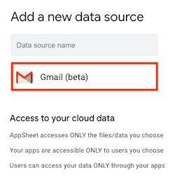 Add a new data source Gmail 