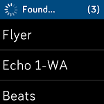 A list of Bluetooth audio devices found by a Fitbit device