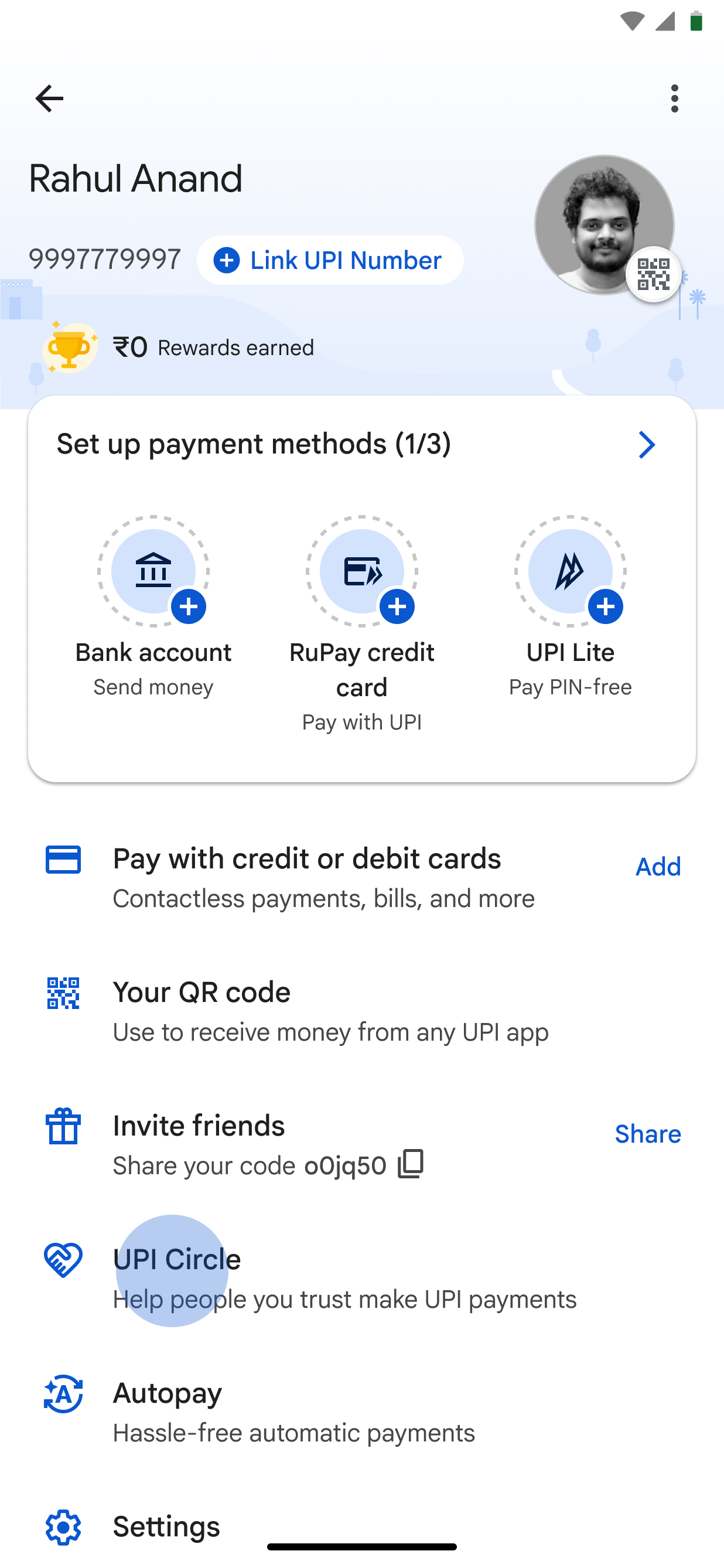 Dependant taps UPI Circle