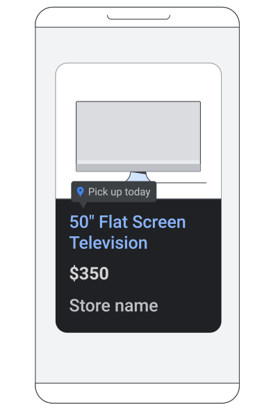 An animation of a Local Inventory Ad showing a product available for pick up in store.