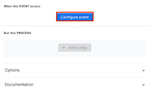 Click Configure event in the center panel