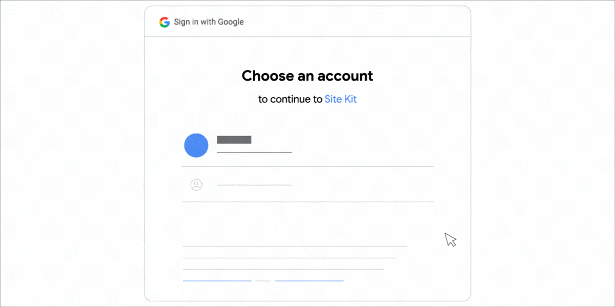 An animated GIF demonstrating how to choose a Google account to continue to Site Kit.