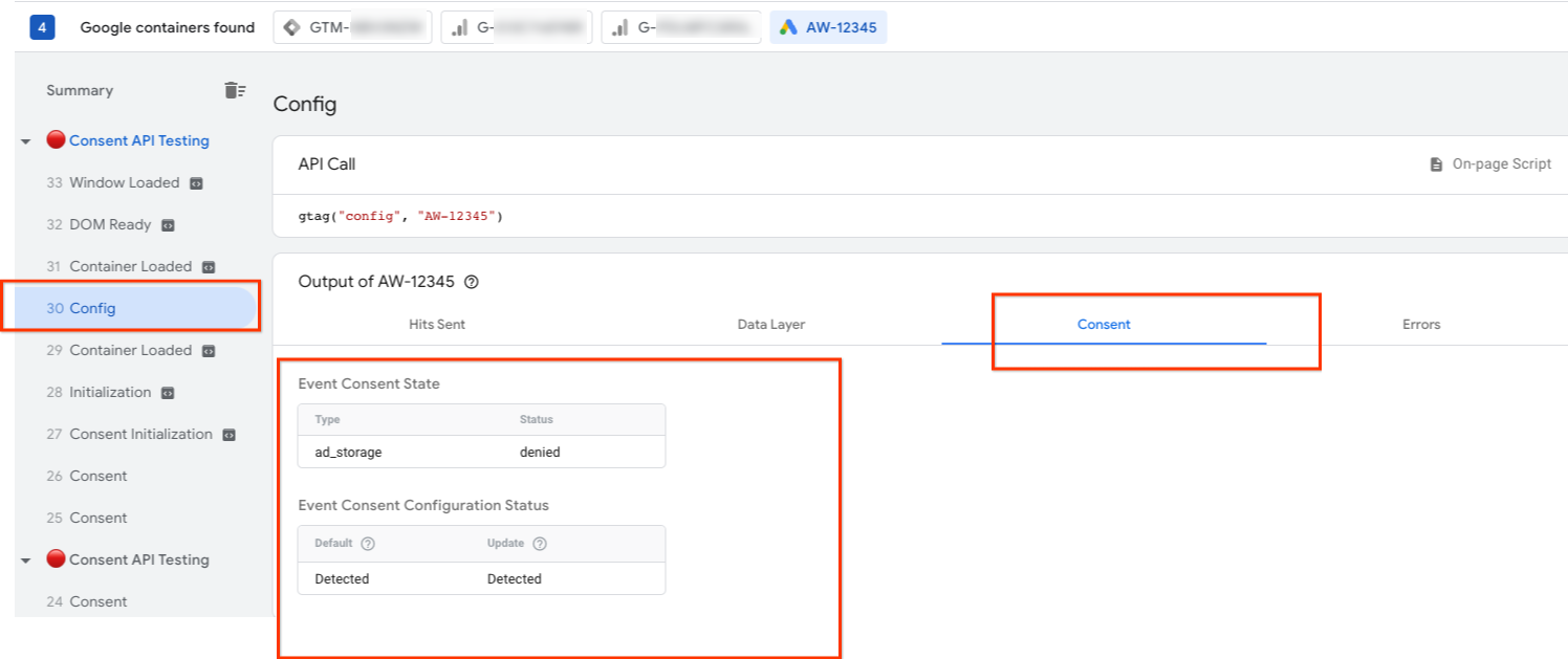 Consent states present in Config event.