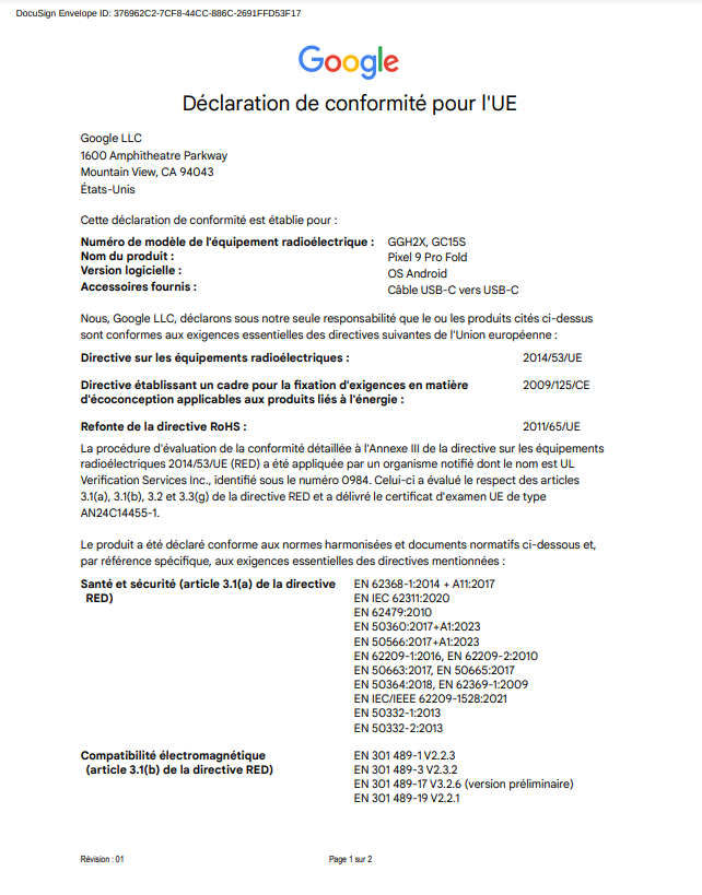 EU Declaration of Conformity page 1