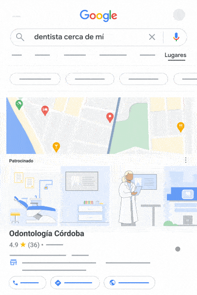 Esta animación es un ejemplo de un anuncio de búsqueda local que se muestra junto con unidades orgánicas.