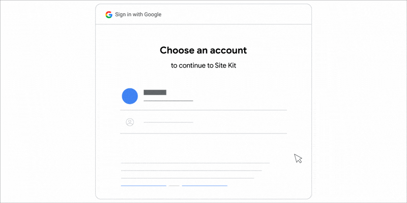 An animated GIF demonstrating how to choose a Google account to continue to Site Kit.