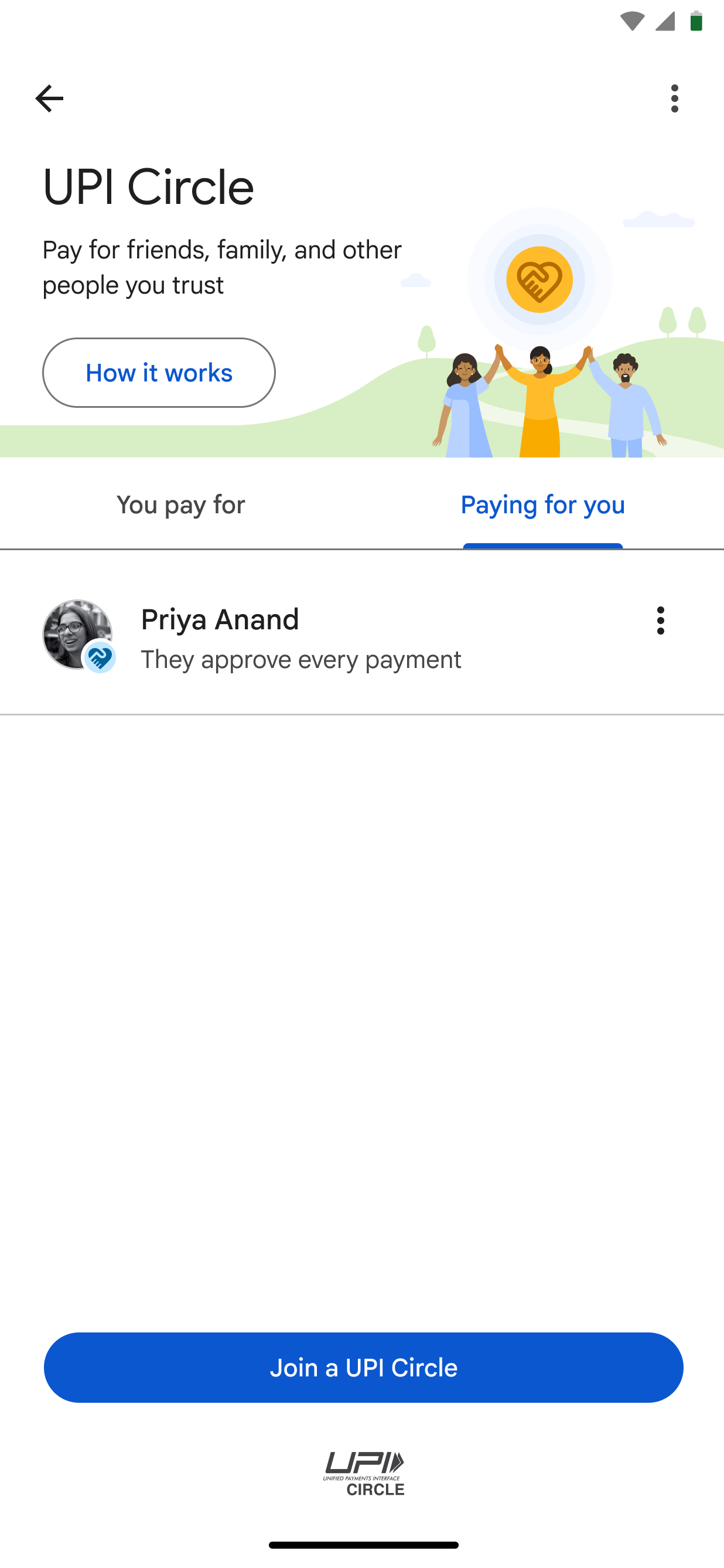 Payer shows under People paying for you