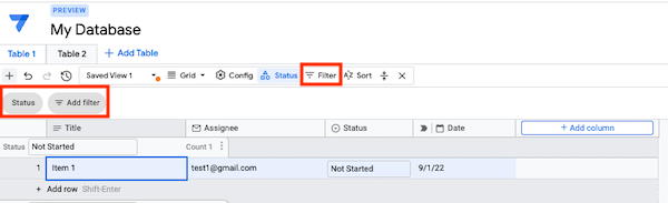 Filter by column in a table