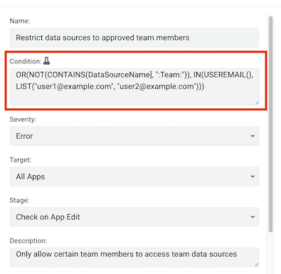 Policy for restricting access to team data sources