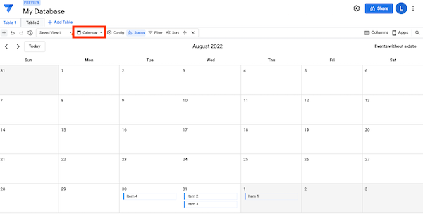 Calendar layout example