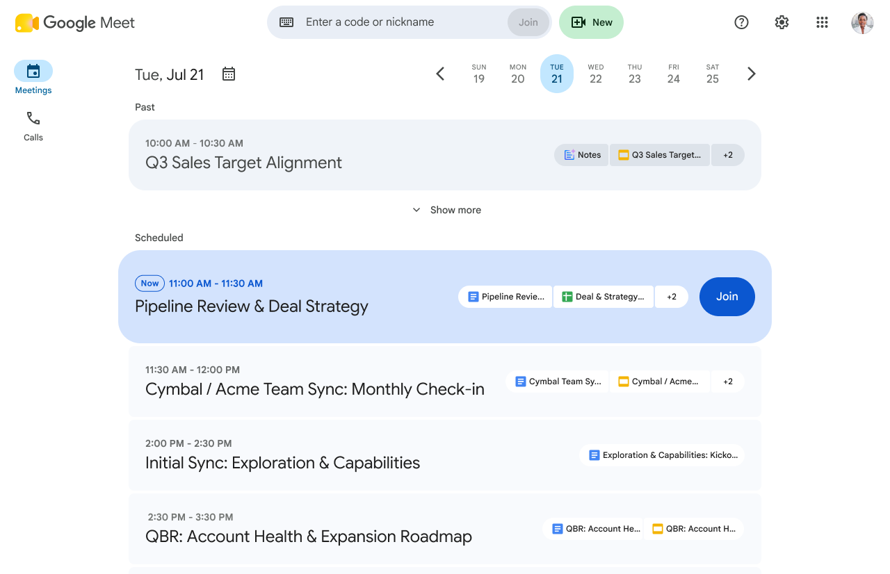Google Meet homepage