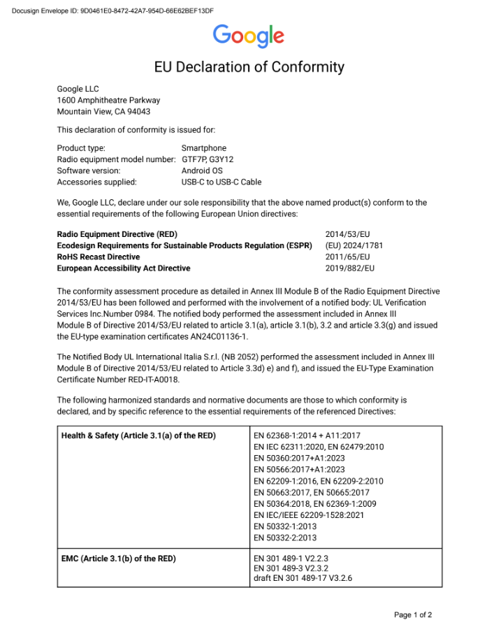 EU Declaration of Conformity page 1