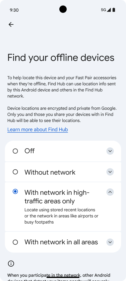 This images shows the options when you tap the find your offline devices page on your device