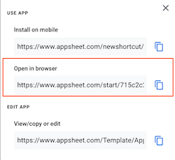Open in browser link in Share links dialog