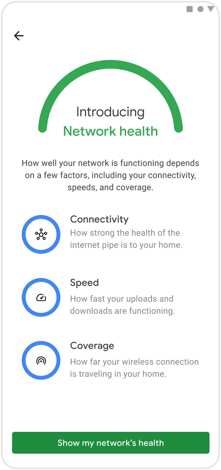 An image showing the Network Health feature on the home page in the Google Fiber app