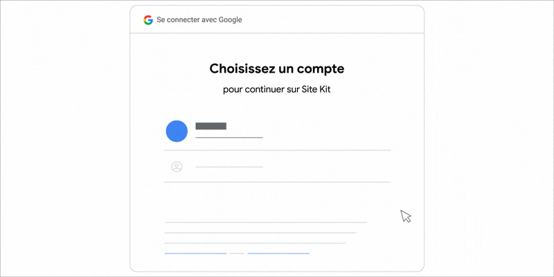 GIF animé montrant comment choisir un compte Google pour accéder à Site Kit