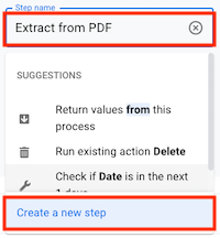 Enter Extract from PDF in Step name field and click Create a new step