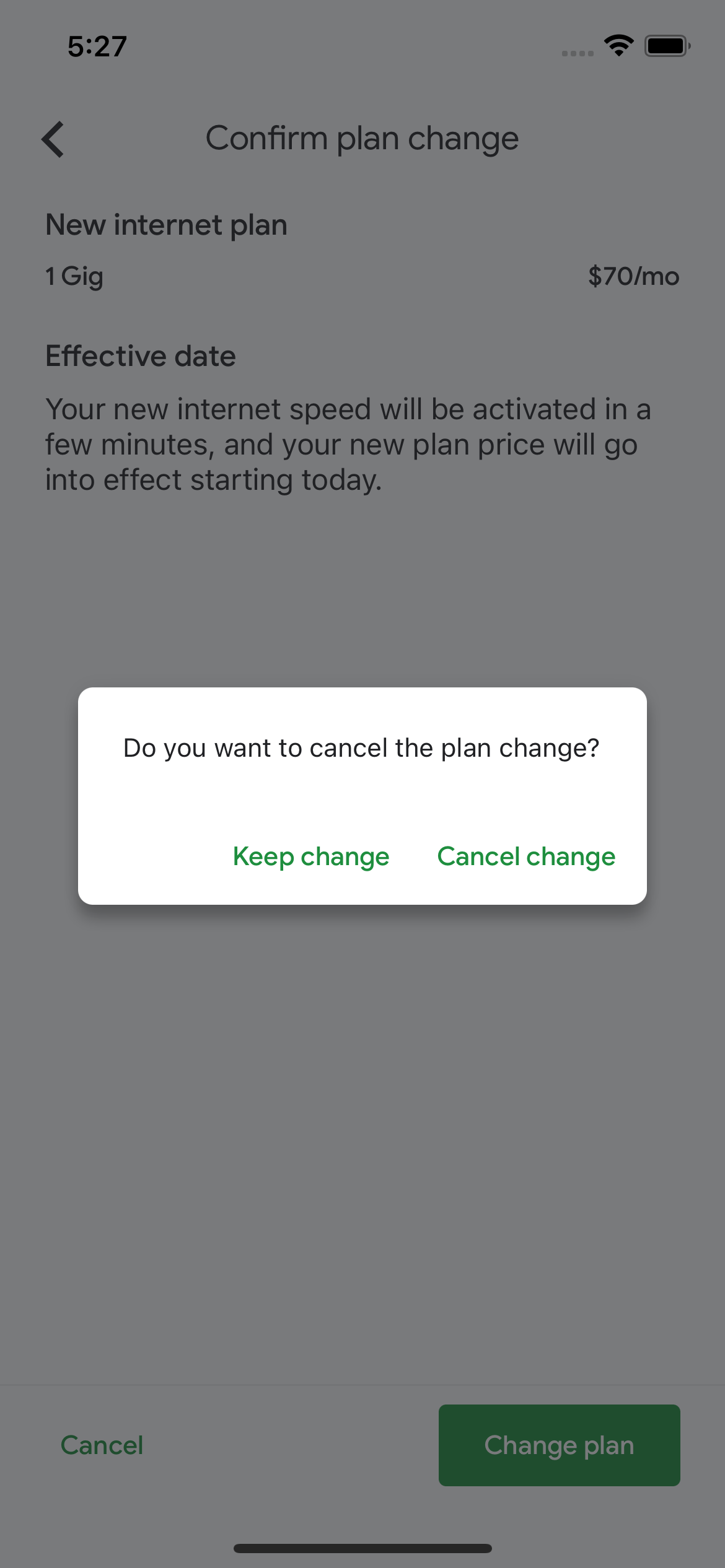 Fiber App cancel plan change