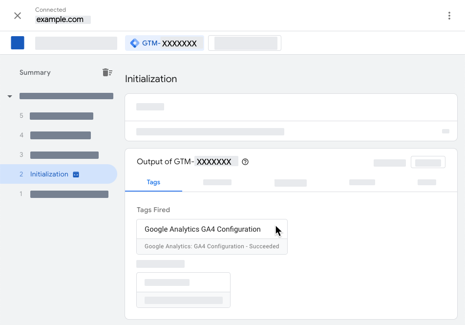 Screenshot of the Google Tag Assistant showing a successfully configured GA4 Configuration tag