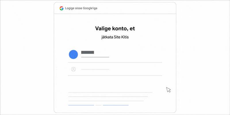 Animeeritud GIF, mis näitab, kuidas Site Kitile liikumiseks Google'i konto valida.