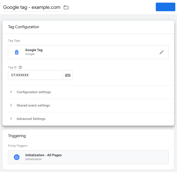 Screenshot of the finished Google tag setup