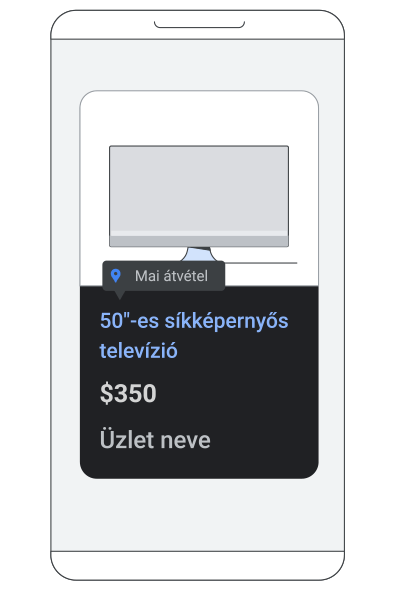 Egy helyi készlethirdetés animációja, amely egy üzletben átvehető terméket mutat be.