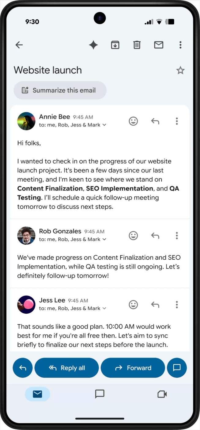 Partilhe um email no Chat para Android