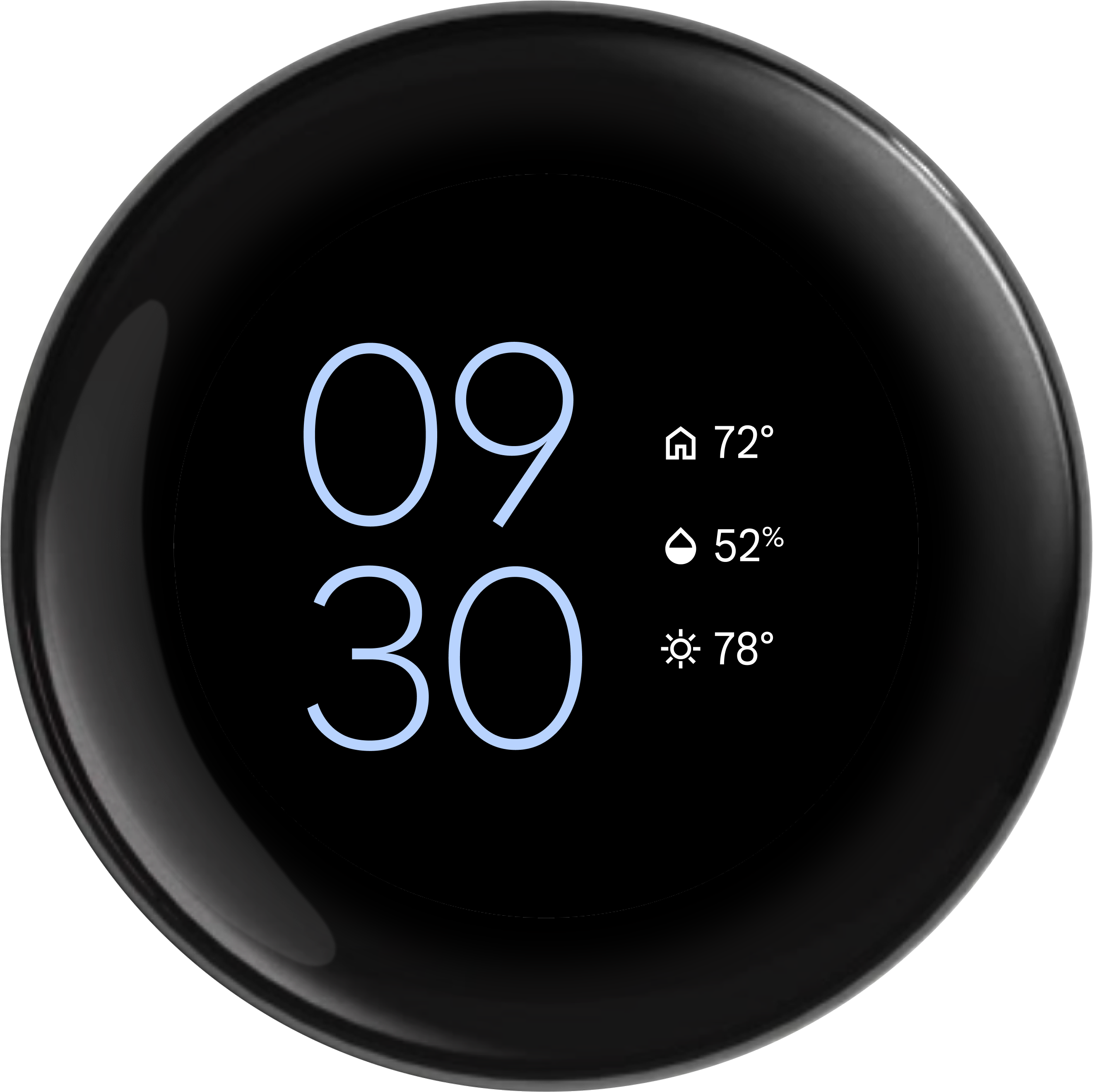Digital clock variant of the Nest Thermostat Farsight face showing near view info