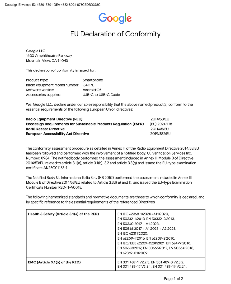 EU Declaration of Conformity page 1