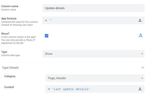 Configure virtual column as a Show type column 