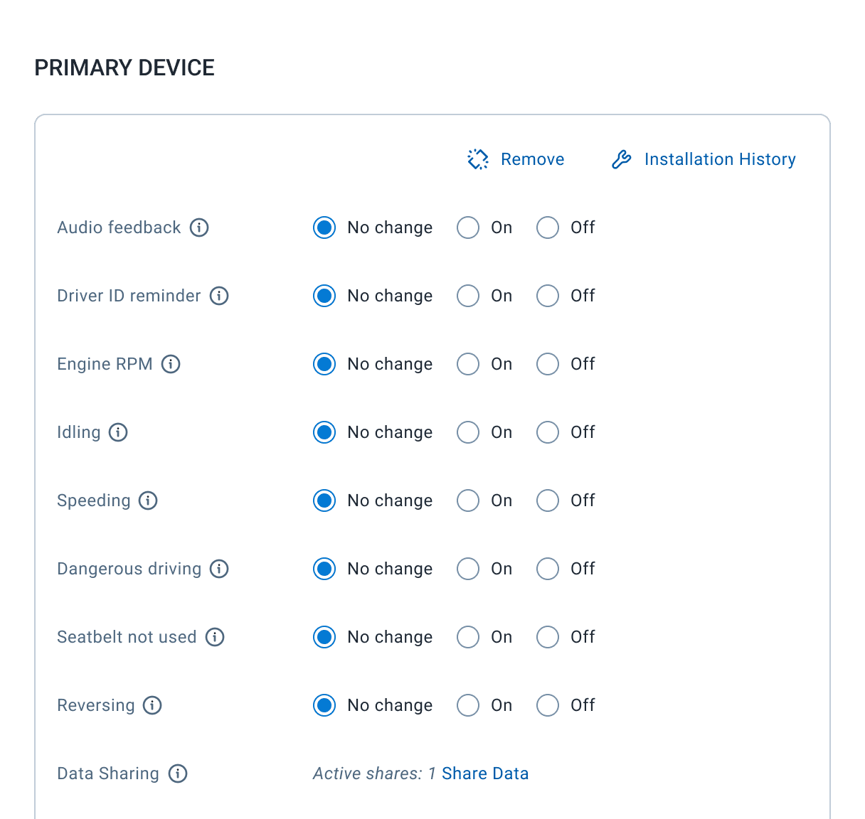 bulk camera settings view