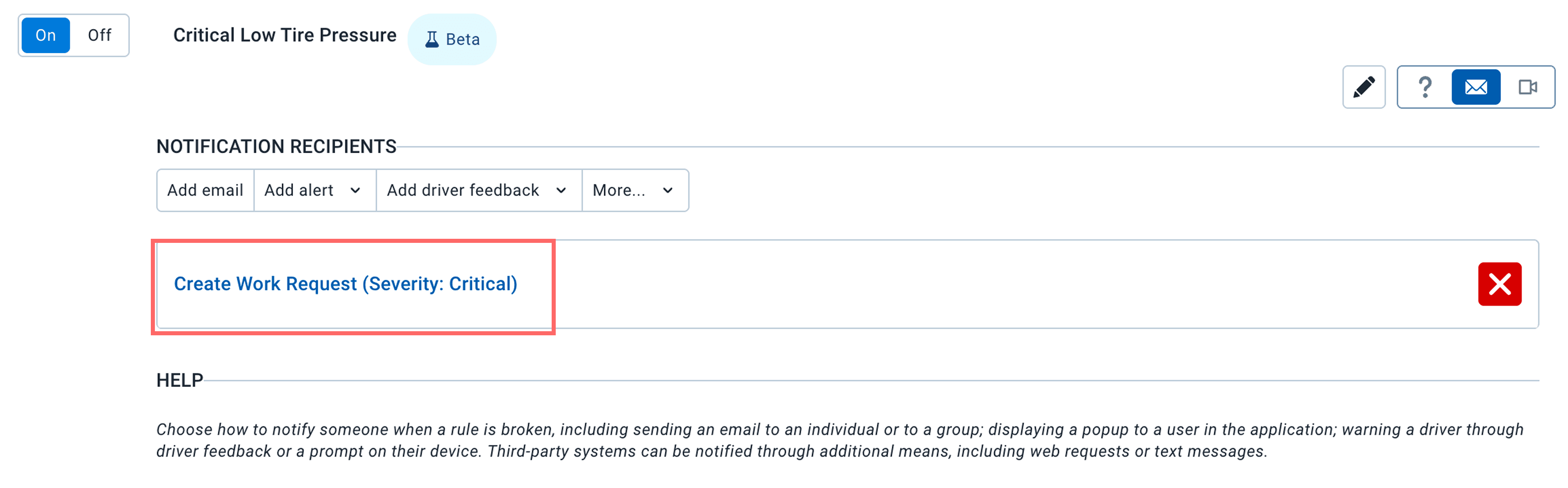 Image showing new Create Work Request on rules page