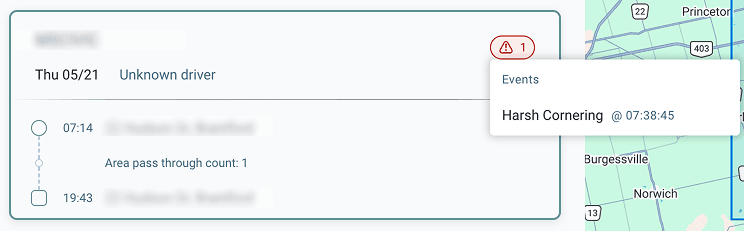 Image showing safety events on activity card.