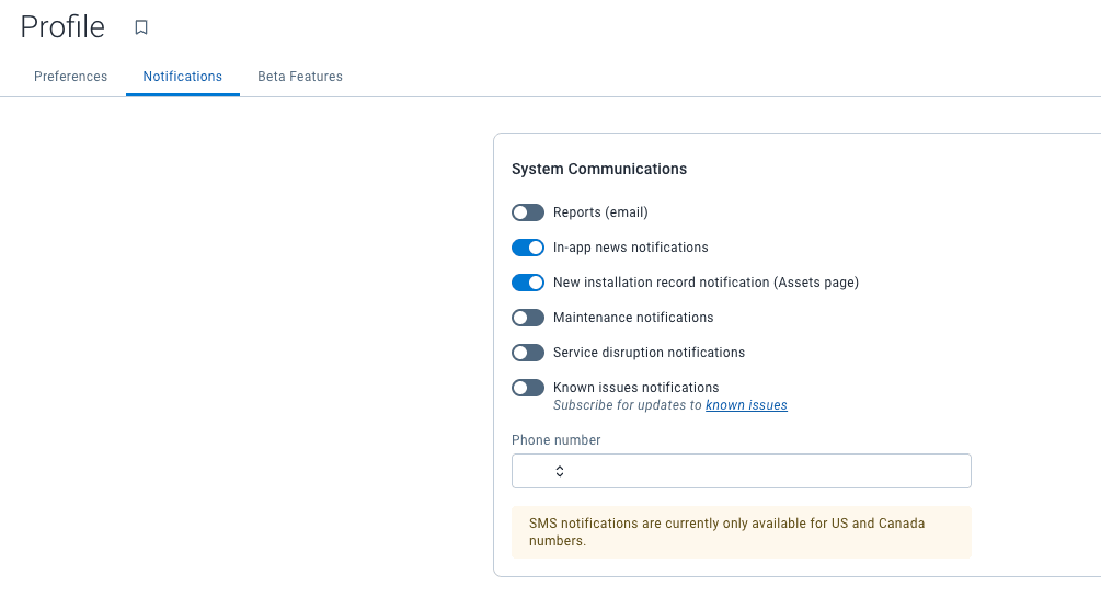 Image showing New record installation record notification toggle under Profile