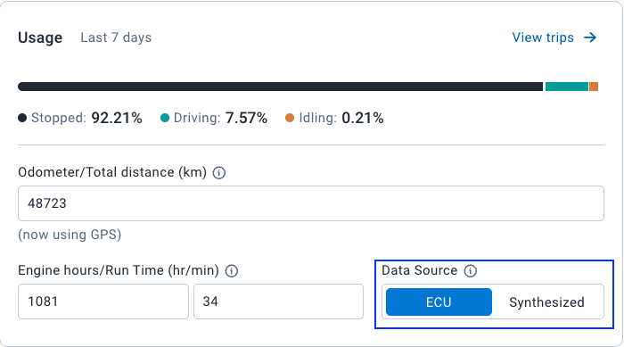 Data source selection options in Engine Hours Calculation