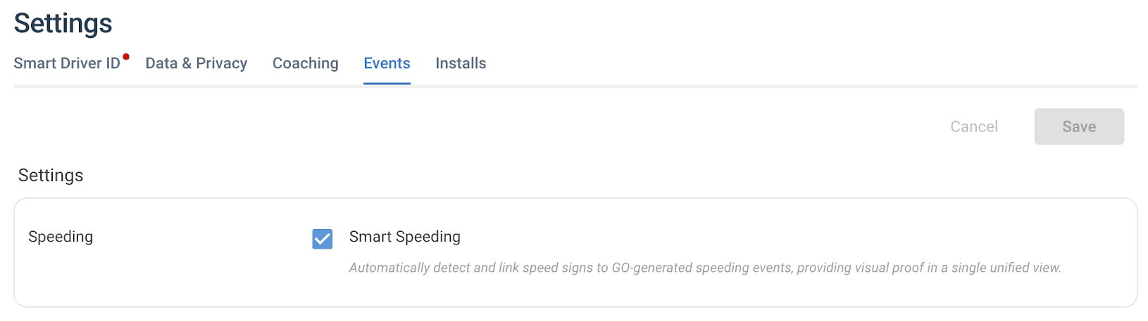 Image showing where to enable smart speeding