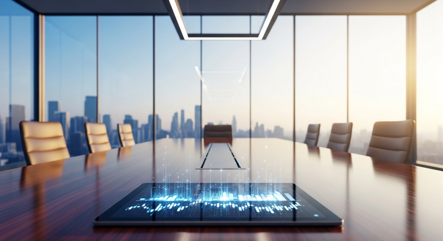 A modern corporate boardroom is prepared for the 3M Company second-quarter 2026 earnings conference call.