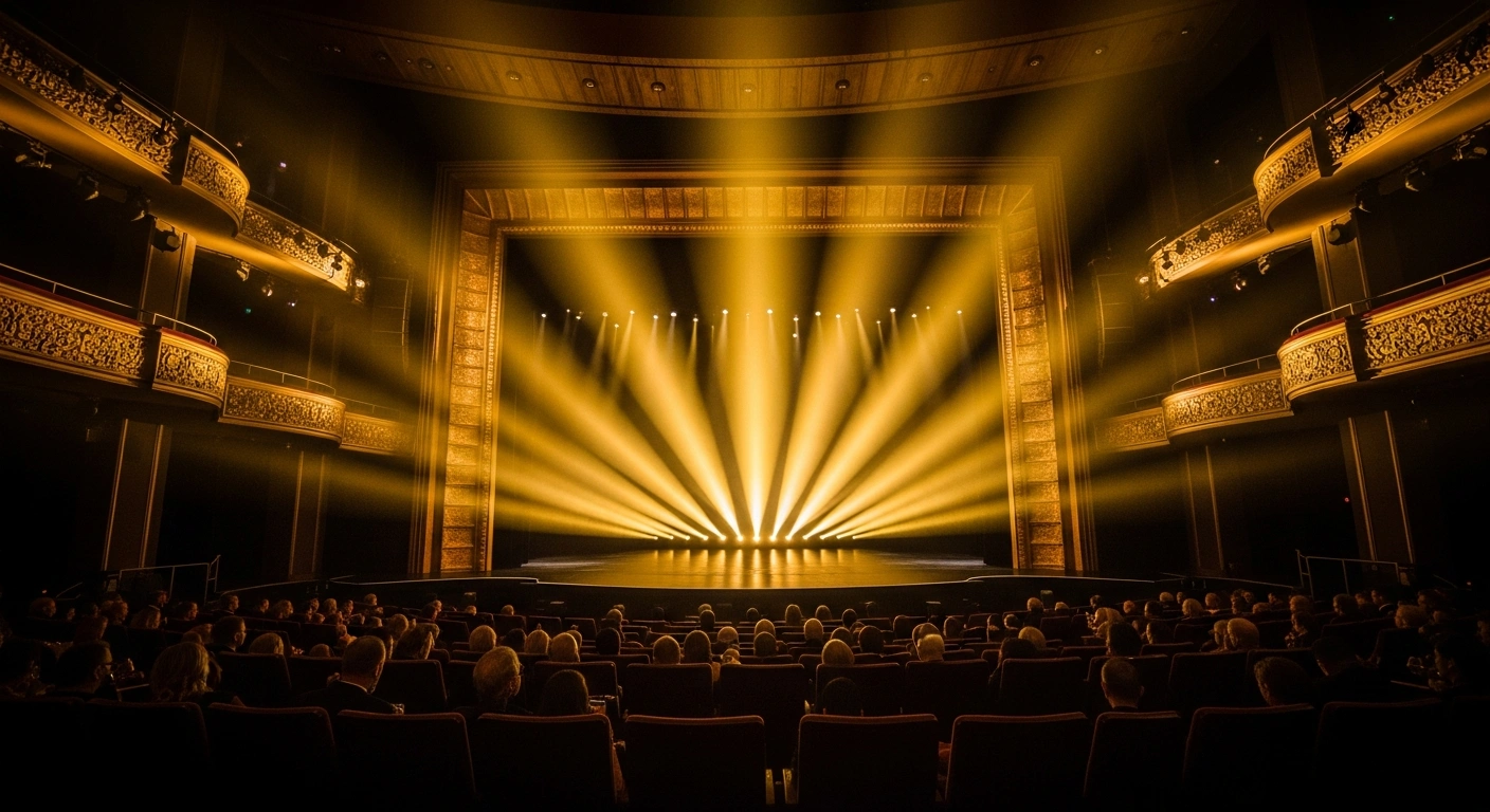 The interior of the Dolby Theatre is illuminated by bright stage lights during the 98th Academy Awards ceremony in Los Angeles.