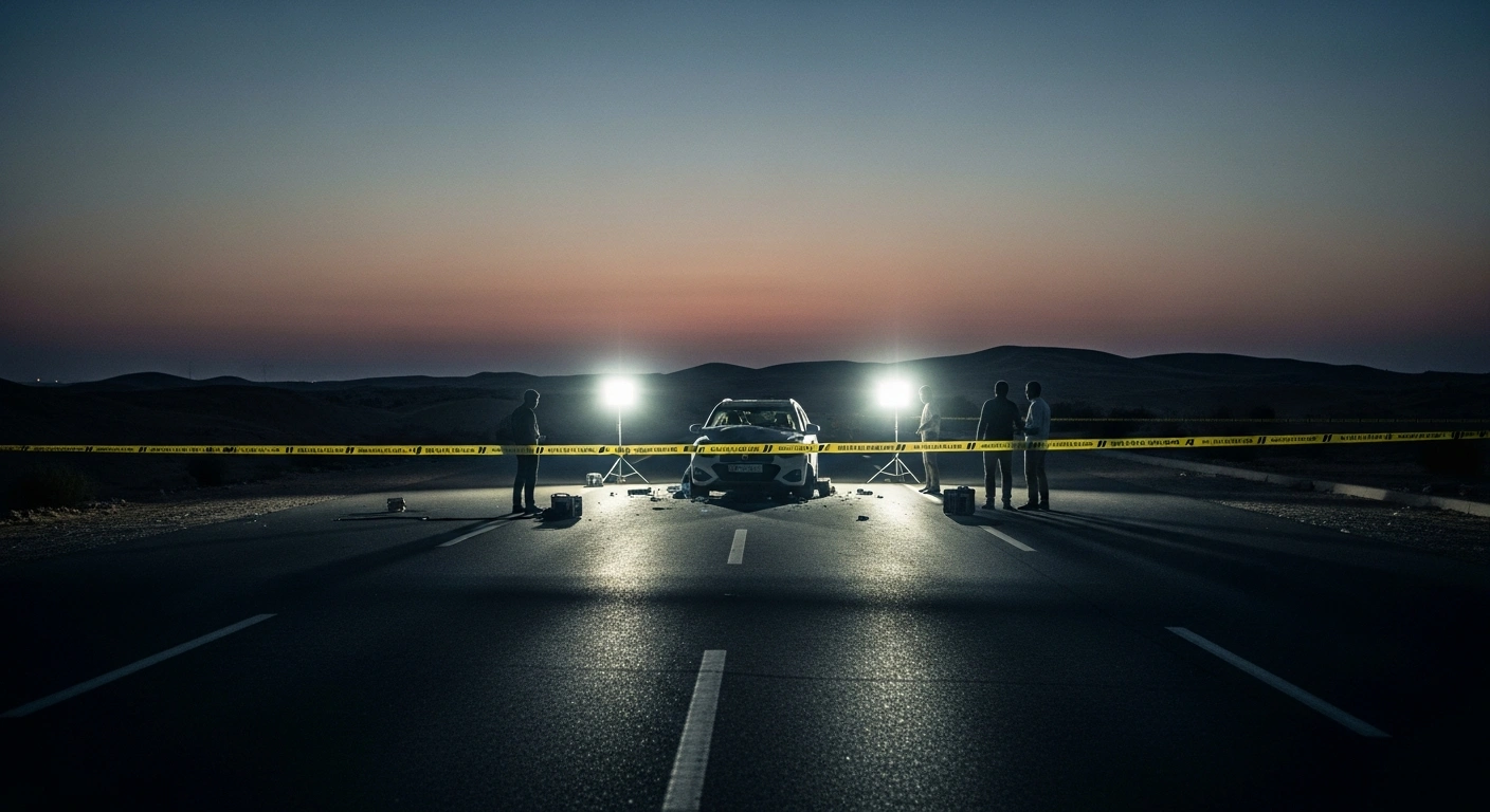 Emergency responders and authorities investigate the site of a fatal vehicle incident in the Al Bahyah district of Abu Dhabi.
