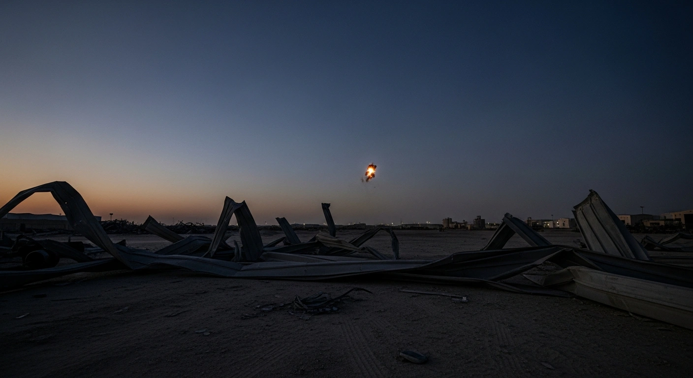The aftermath of an industrial area in Abu Dhabi where debris from an intercepted missile has fallen to the ground.