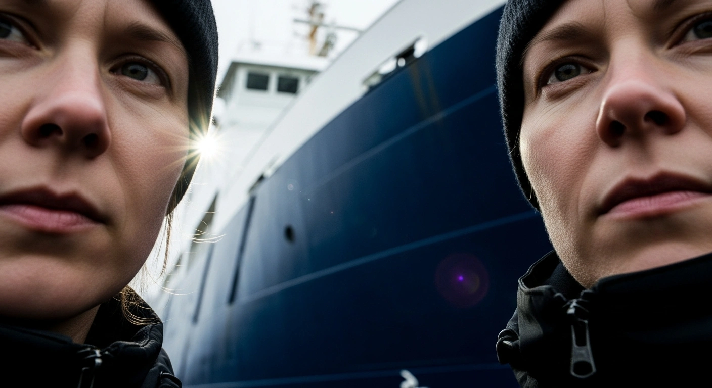 Environmental activists Sahar Babaei and Elissa May Phillips stand on the deck of a whaling vessel in Reykjavík Harbour, reflecting on their anti-whaling protest that led to their conviction and fine by the Reykjavík District Court.